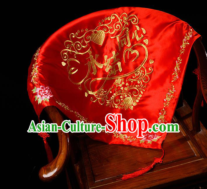 Chinese Traditional Embroidered Wedding Red Veil Cover Ancient Bride Headdress for Women