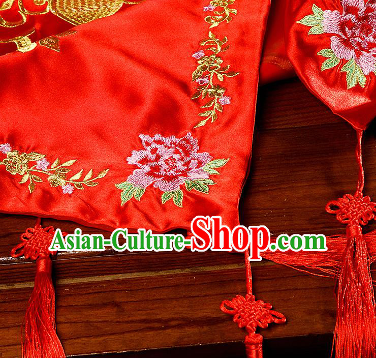 Chinese Traditional Embroidered Wedding Red Veil Cover Ancient Bride Headdress for Women