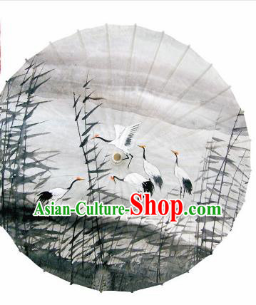 Chinese Traditional Printing Cranes Reeds Oil Paper Umbrella Artware Paper Umbrella Classical Dance Umbrella Handmade Umbrellas
