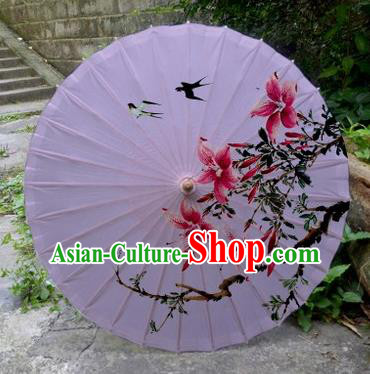 Chinese Printing Flowers Lilac Oil Paper Umbrella Artware Paper Umbrella Traditional Classical Dance Umbrella Handmade Umbrellas