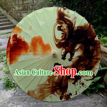 Chinese Printing Dragon Light Green Oil Paper Umbrella Artware Paper Umbrella Traditional Classical Dance Umbrella Handmade Umbrellas