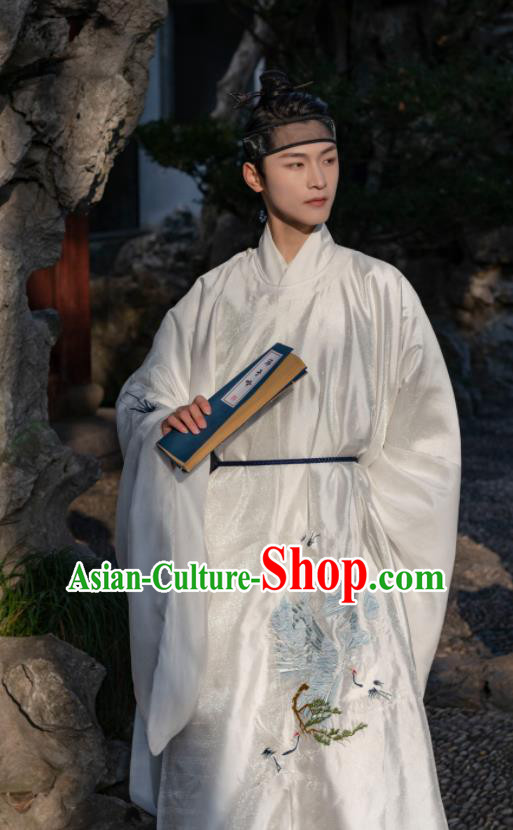 Chinese Ancient Scholar White Costumes Traditional Ming Dynasty Nobility Childe Clothing for Men