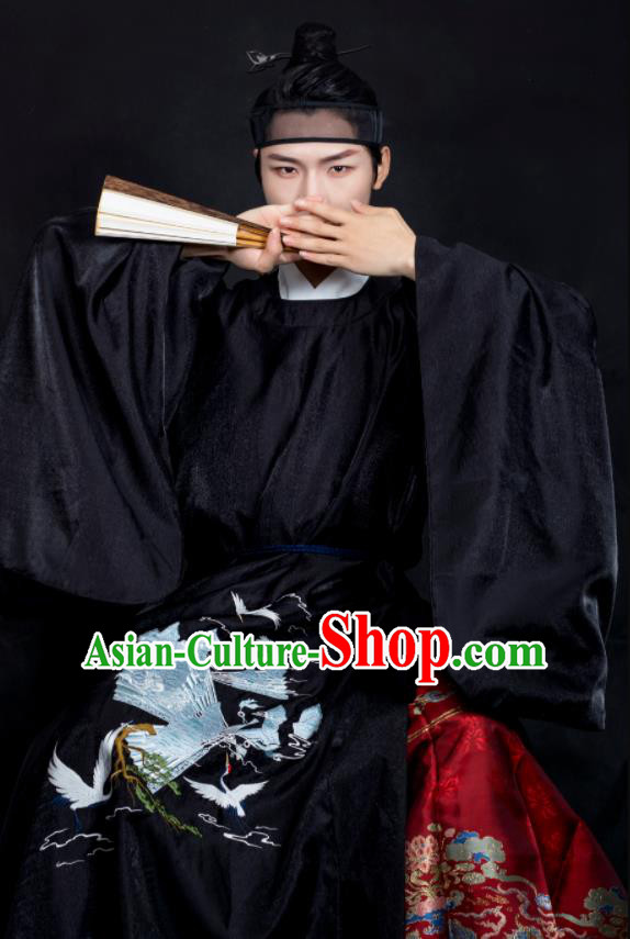 Chinese Ancient Scholar Black Costumes Traditional Ming Dynasty Nobility Childe Clothing for Men