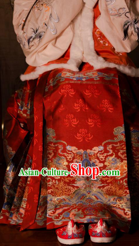 Chinese Drama Ancient Nobility Lady Red Horse Face Skirt Traditional Ming Dynasty Court Dress for Women