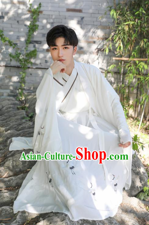 Chinese Ancient Scholar White Costumes Traditional Jin Dynasty Clothing for Men for Women