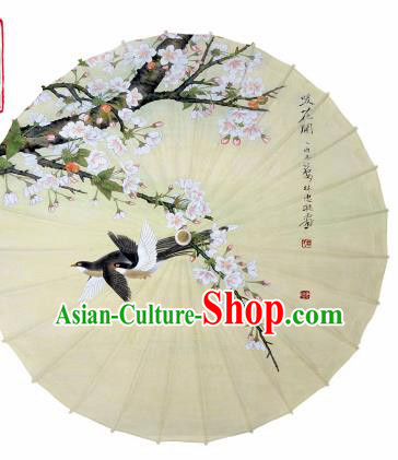Chinese Printing Peach Blossom Bird Oil Paper Umbrella Artware Paper Umbrella Traditional Classical Dance Umbrella Handmade Umbrellas