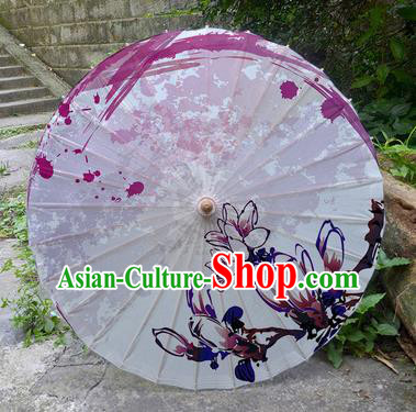 Chinese Artware Paper Umbrella Traditional Printing Purple Yulan Magnolia Oil Paper Umbrella Classical Dance Umbrella Handmade Umbrellas
