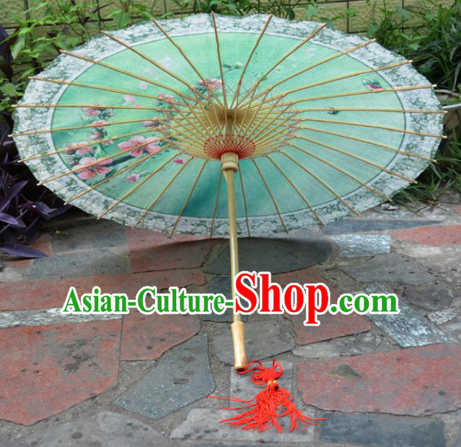 Chinese Artware Paper Umbrella Traditional Printing Spring Flowers Green Oil Paper Umbrella Classical Dance Umbrella Handmade Umbrellas