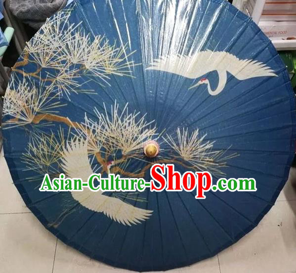 Chinese Artware Paper Umbrella Traditional Printing Pine Crane Navy Oil Paper Umbrella Classical Dance Umbrella Handmade Umbrellas