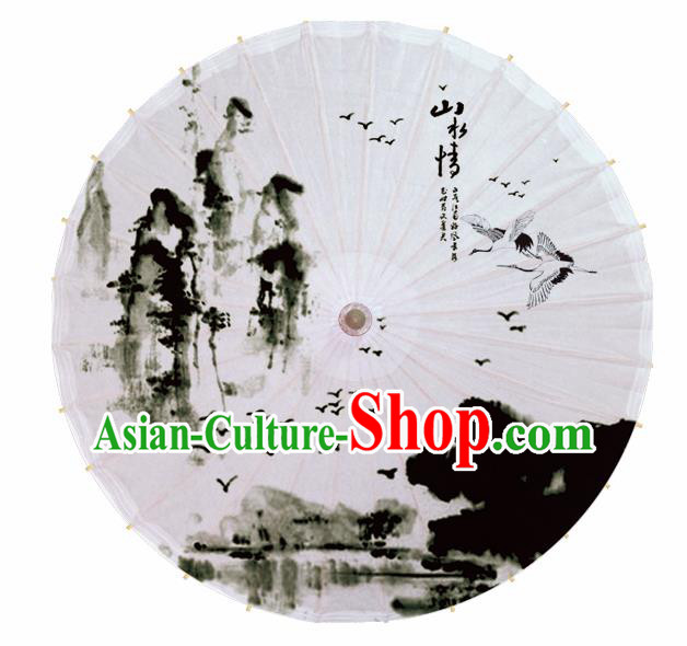 Chinese Artware Paper Umbrella Traditional Ink Painting Crane Oil Paper Umbrella Classical Dance Umbrella Handmade Umbrellas