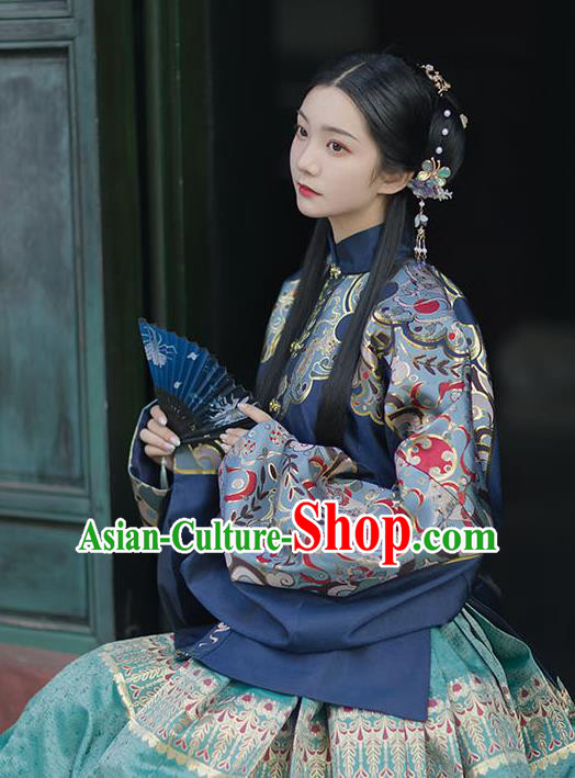 Chinese Drama Ancient Hanfu Navy Blouse Traditional Ming Dynasty Princess Costumes for Women
