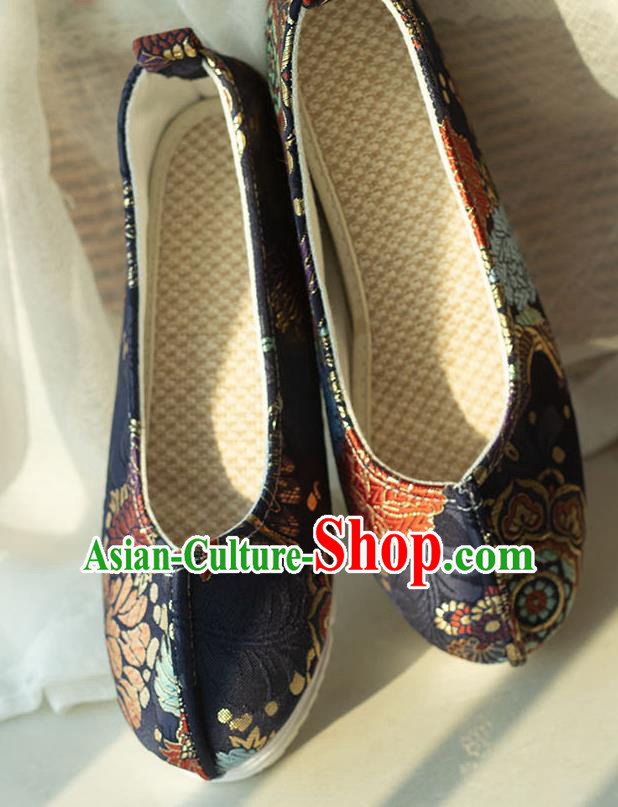 Asian Chinese Traditional Hanfu Black Brocade Shoes Ancient Princess Shoes Handmade Shoes for Women