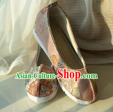 Asian Chinese Traditional Hanfu Pink Brocade Shoes Ancient Princess Shoes Handmade Shoes for Women