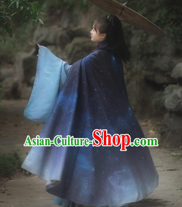 Chinese Drama Ancient Hanfu Blue Cloak Traditional Ming Dynasty Princess Costume for Women