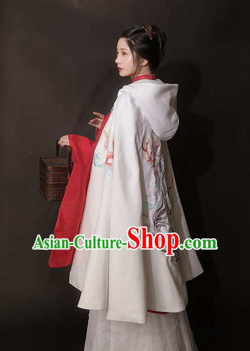 Chinese Ancient Hanfu Embroidered White Cloak Traditional Ming Dynasty Princess Costumes for Women