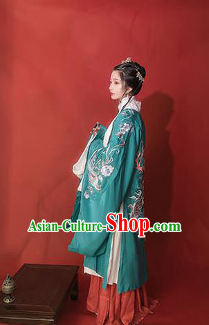 Chinese Ancient Hanfu Embroidered Green Cardigan Traditional Ming Dynasty Princess Costumes for Women