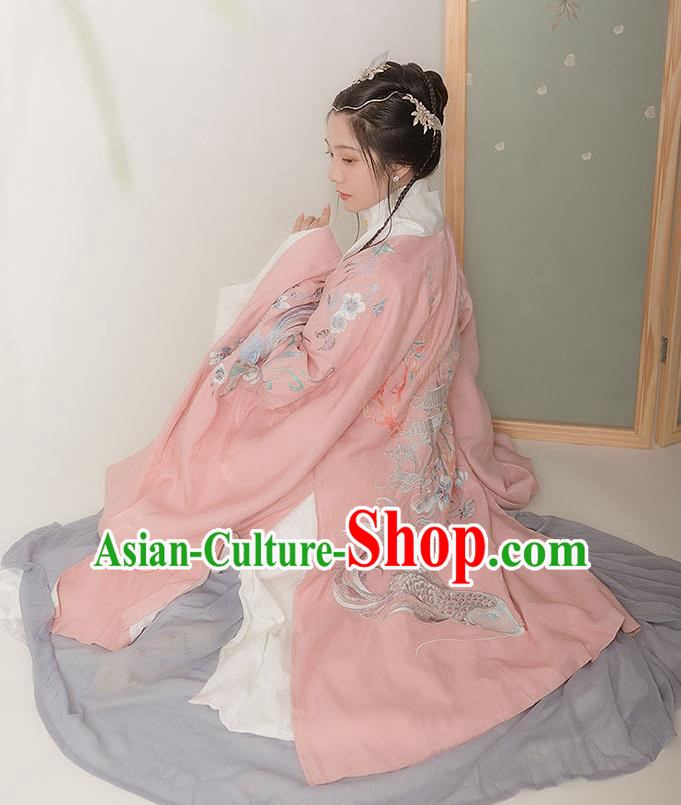Chinese Ancient Hanfu Embroidered Pink Cardigan Traditional Ming Dynasty Princess Costumes for Women