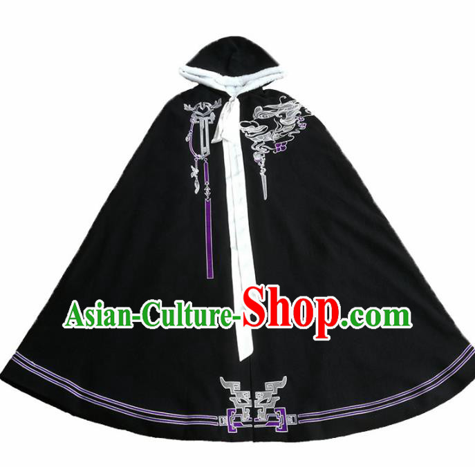 Chinese Ancient Female Swordsman Hanfu Black Cape Traditional Song Dynasty Palace Lady Costume for Women