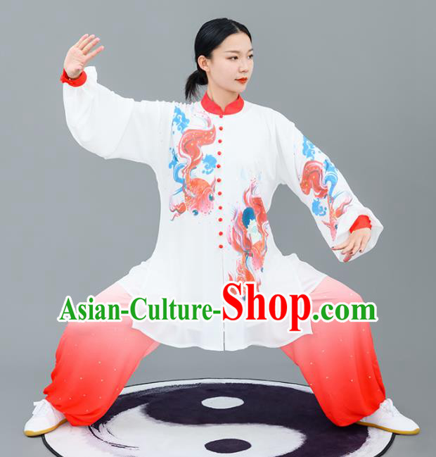 Chinese Traditional Tai Chi Training Printing Carps Costumes Martial Arts Performance Outfits for Women