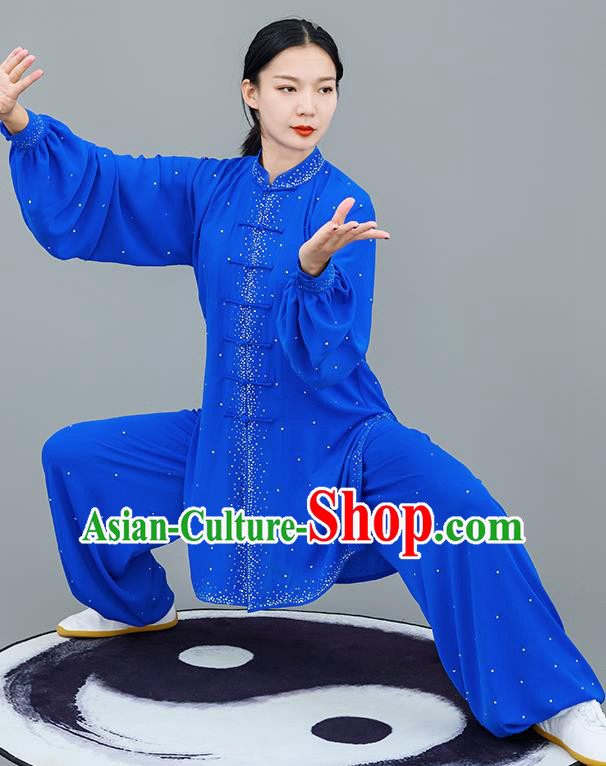 Chinese Traditional Tai Chi Training Royalblue Costumes Martial Arts Performance Outfits for Women