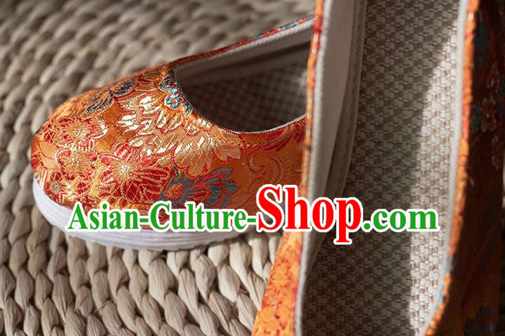 Asian Chinese Traditional Hanfu Orange Brocade Shoes Ancient Princess Shoes Handmade Shoes for Women
