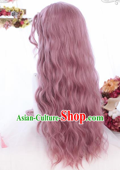 Top Grade Cosplay Lilac Wigs Dowager Long Curly Hair Wiggery Headdress for Women