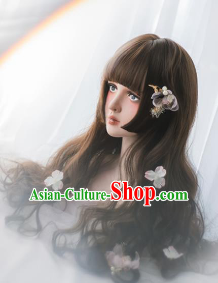Top Grade Cosplay Lolita Brown Curly Wigs Nobility Lady Long Hair Wiggery Headdress for Women