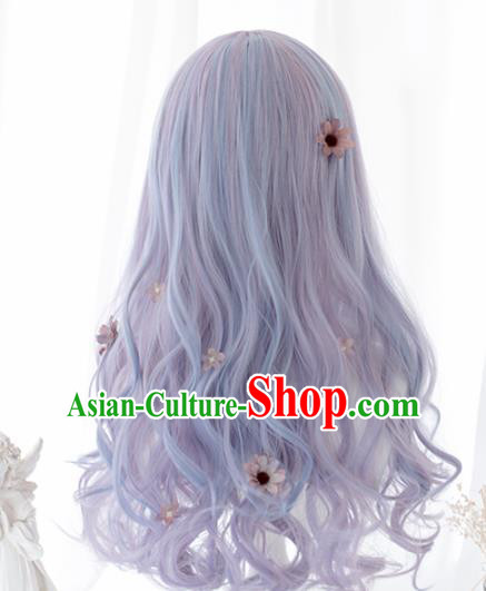 Top Grade Cosplay Lolita Purple Curly Wigs Young Lady Long Hair Wiggery Headdress for Women