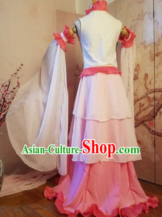 Top Grade Chinese Cosplay Fairy Princess Pink Dress Ancient Female Swordsman Costume for Women