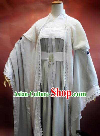 Chinese Traditional Cosplay Swordswoman Grey Costumes Ancient Female Knight Hanfu Dress for Women