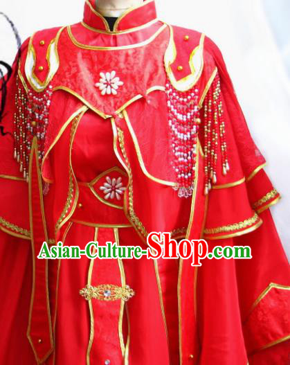 Chinese Traditional Cosplay Swordsman Wedding Red Costumes Ancient Crown Prince Clothing for Men