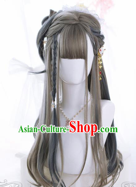 Top Grade Cosplay Lolita Maroon Wigs Young Lady Long Hair Wiggery Headdress for Women