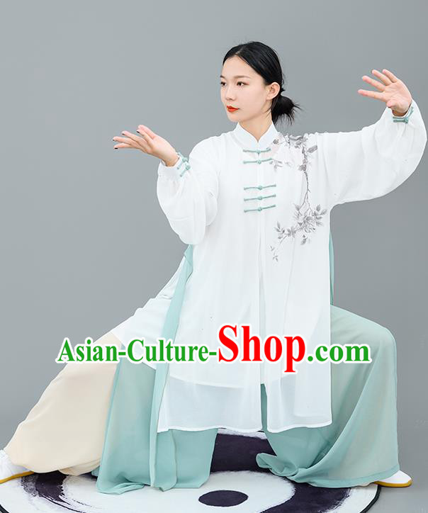 Chinese Traditional Tai Chi Training Ink Painting Costumes Martial Arts Performance Outfits for Women