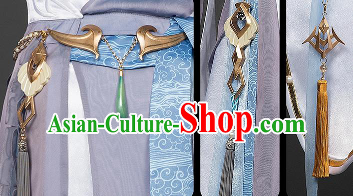 Chinese Traditional Cosplay Peri Goddess Costumes Ancient Female Swordsman White Hanfu Dress for Women