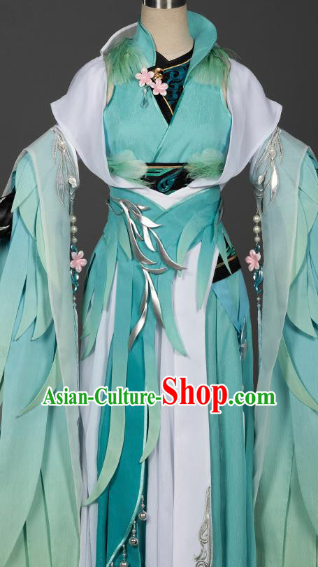 Chinese Traditional Cosplay Queen Green Costumes Ancient Female Swordsman Hanfu Dress for Women