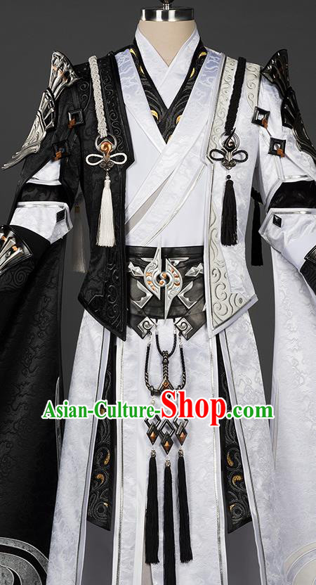 Chinese Traditional Cosplay Crown Prince King White Costumes Ancient Swordsman Clothing for Men