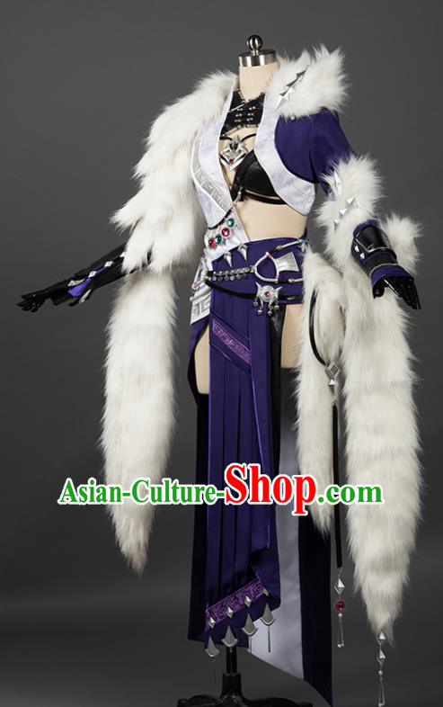 Chinese Traditional Cosplay Fairy Purple Costumes Ancient Female Swordsman Hanfu Dress for Women