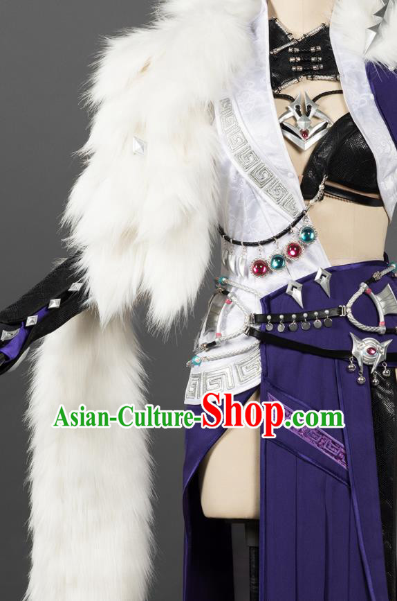 Chinese Traditional Cosplay Fairy Purple Costumes Ancient Female Swordsman Hanfu Dress for Women