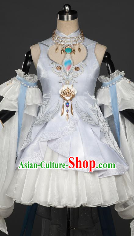 Top Grade Chinese Cosplay Fairy Princess Light Blue Dress Ancient Female Swordsman Costume for Women
