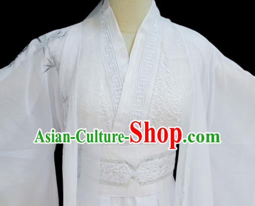Chinese Traditional Cosplay Taoist Priest White Costumes Ancient Swordsman Clothing for Men