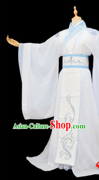 Chinese Traditional Cosplay Taoist Priest Lan Wangji White Costumes Ancient Swordsman Clothing for Men