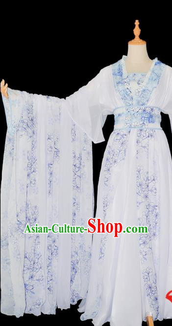 Chinese Traditional Cosplay Goddess Princess White Costumes Ancient Female Swordsman Hanfu Dress for Women