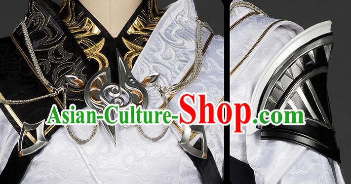 Top Grade Chinese Cosplay Knight White Short Dress Ancient Female Swordsman Costume for Women