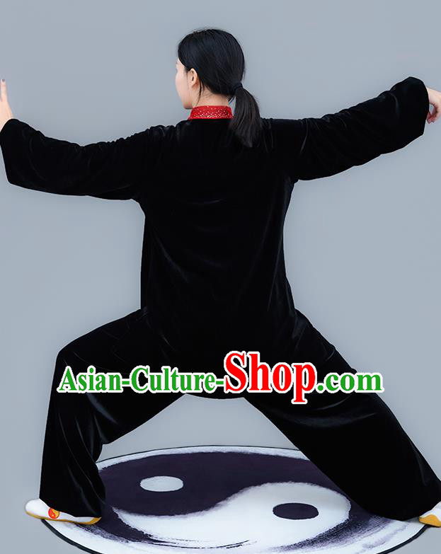 Chinese Traditional Tai Chi Training Black Velvet Costumes Martial Arts Performance Outfits for Women