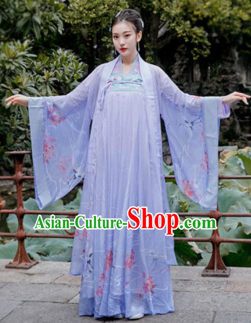 Chinese Traditional Song Dynasty Nobility Lady Costumes Ancient Drama Goddess Princess Purple Hanfu Dress for Women