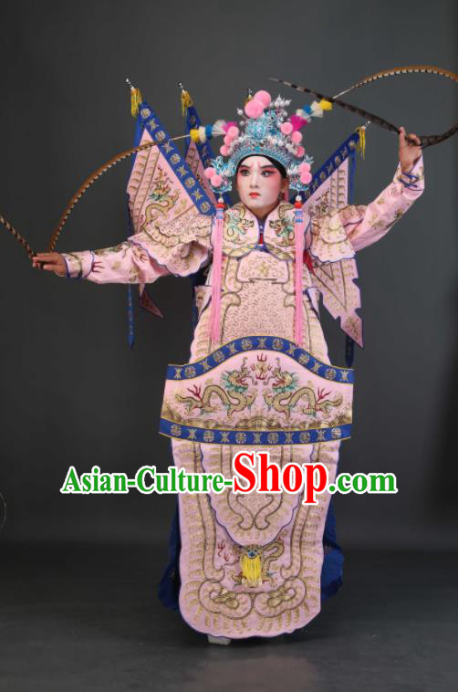 Chinese Traditional Beijing Opera Chu King Pink Costumes Peking Opera Takefu Embroidered Da Kao Clothing for Men
