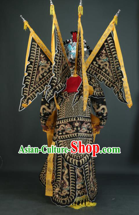 Chinese Traditional Beijing Opera Chu King Black Costumes Peking Opera Takefu Embroidered Da Kao Clothing for Men