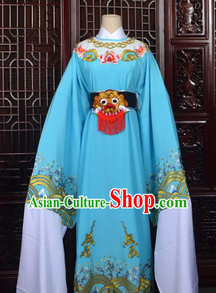 Chinese Traditional Beijing Opera Niche Blue Costumes Peking Opera Scholar Clothing for Men