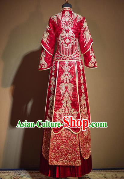 Chinese Traditional Xiu He Suit Ancient Wedding Embroidered Red Dress Bride Costumes for Women