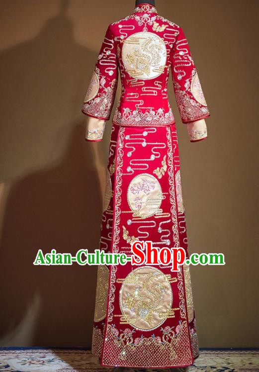 Chinese Traditional Xiu He Suit Embroidered Red Wedding Dress Ancient Bride Costumes for Women